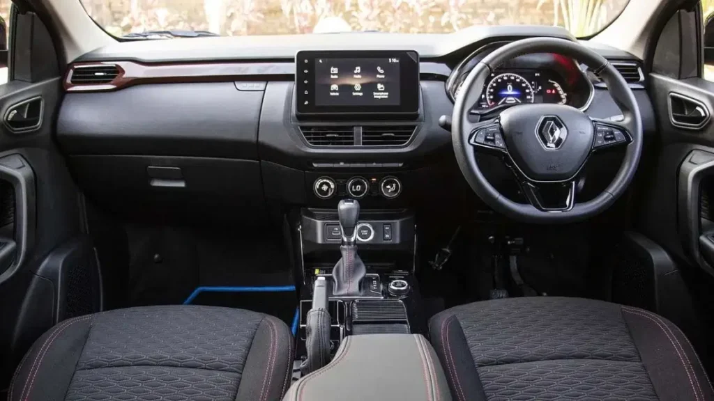 Renault Kiger 2025 facelift interior with dual-tone dashboard and large infotainment screen
