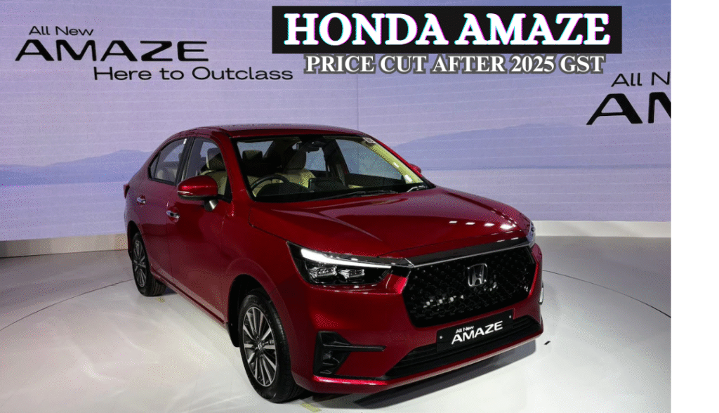 Promotional image of Honda Amaze highlighting biggest price cut in 2025 after GST reforms