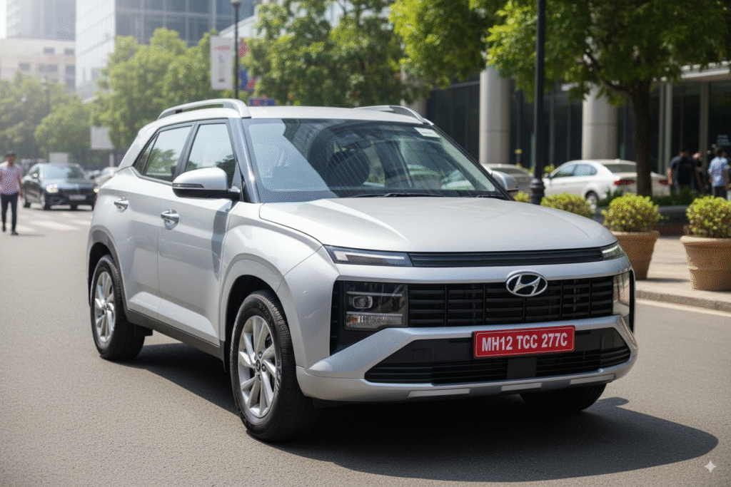 Hyundai Venue facelift 2025 front view with redesigned Creta-like LED headlights
