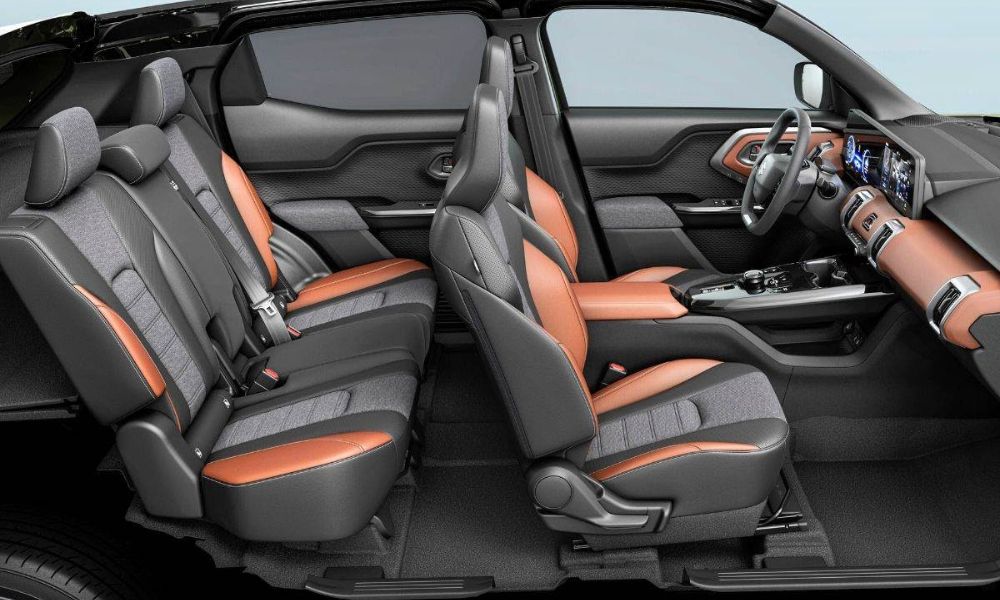 Spacious interior of Maruti Suzuki EVX showcasing 7-seater configuration and premium finishes