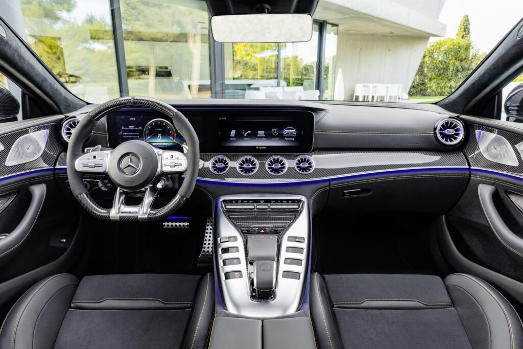 Mercedes AMG GT 2025 interior luxury cockpit touchscreen advanced controls