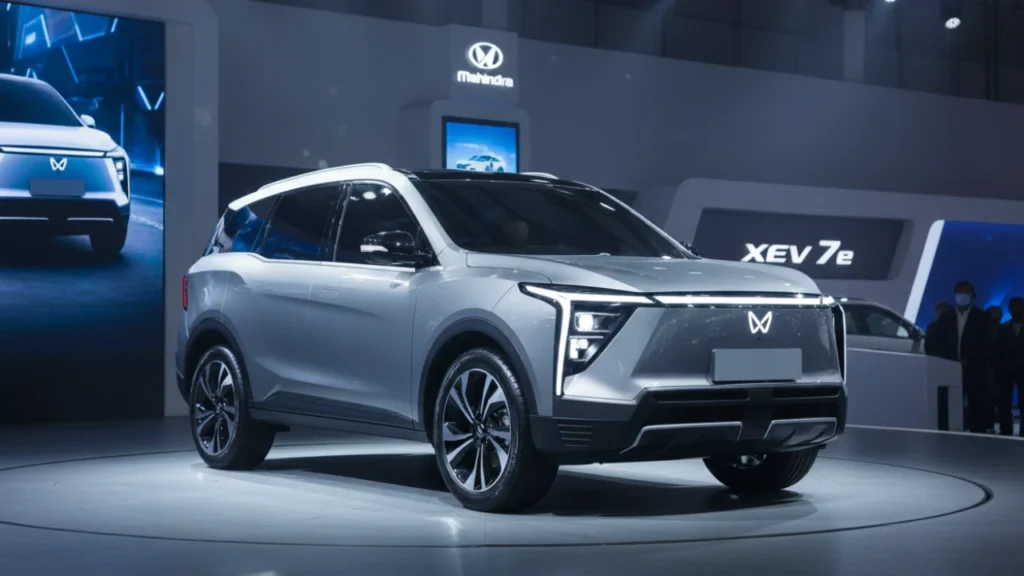 Mahindra XEV 7e side profile dual-tone aero alloy wheels flush door handles