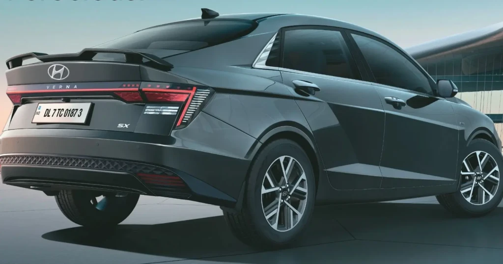 Hyundai Verna 2025 rear view showcasing LED tail lamps and sleek design