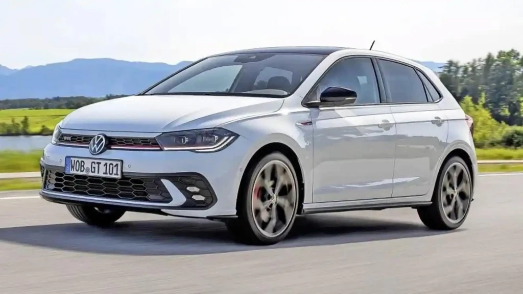 Front view of Volkswagen Polo with honeycomb grille and LED headlamps in India
