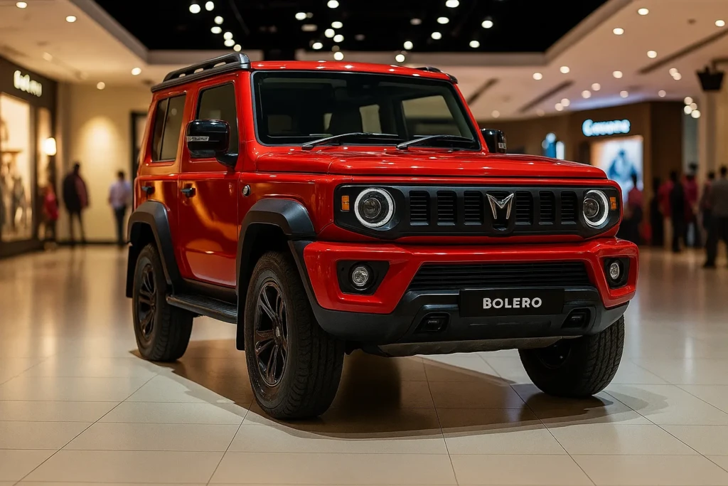 2025 Mahindra Bolero in rugged SUV body, parked outdoors showcasing boxy design.