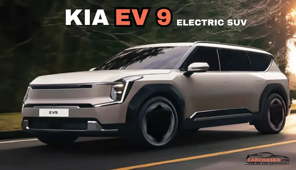Kia EV9 electric SUV displayed with 3-row seats and stylish exterior.