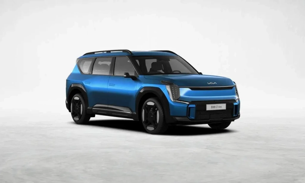 Kia EV9 interior, highlighting dual screens and ventilated seats.