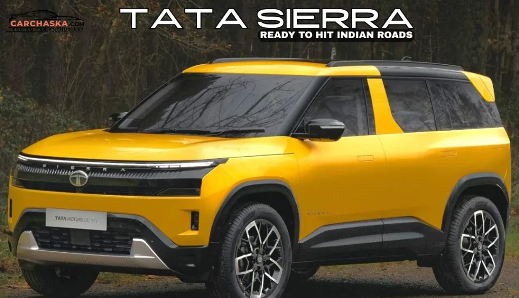 Tata Sierra 2025 showcased in rugged silver finish, displaying new LED headlamps and classic SUV stance at launch event